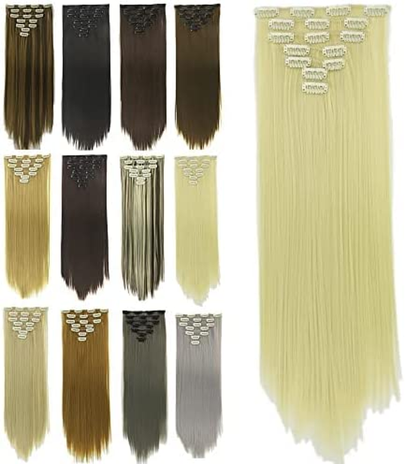 IMISSU 24 Inch 7PCS Set Long Straight Clip in Hair Extensions Natural Full Head Hair Extension Hairpiece for Women 120G (Piano Copper Mix Brown)