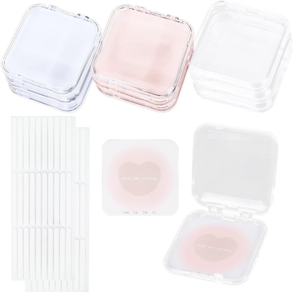 SOFPLATE 9Pcs 7.75 X 7.5Cm Press on Nail Storage Box Clear Pink White Nail Packaging Boxes with 30Pcs Double Sided Stickers 9Pcs Display Cards for Press Ons Artificial False Tips Beauty Charms Women image number 3