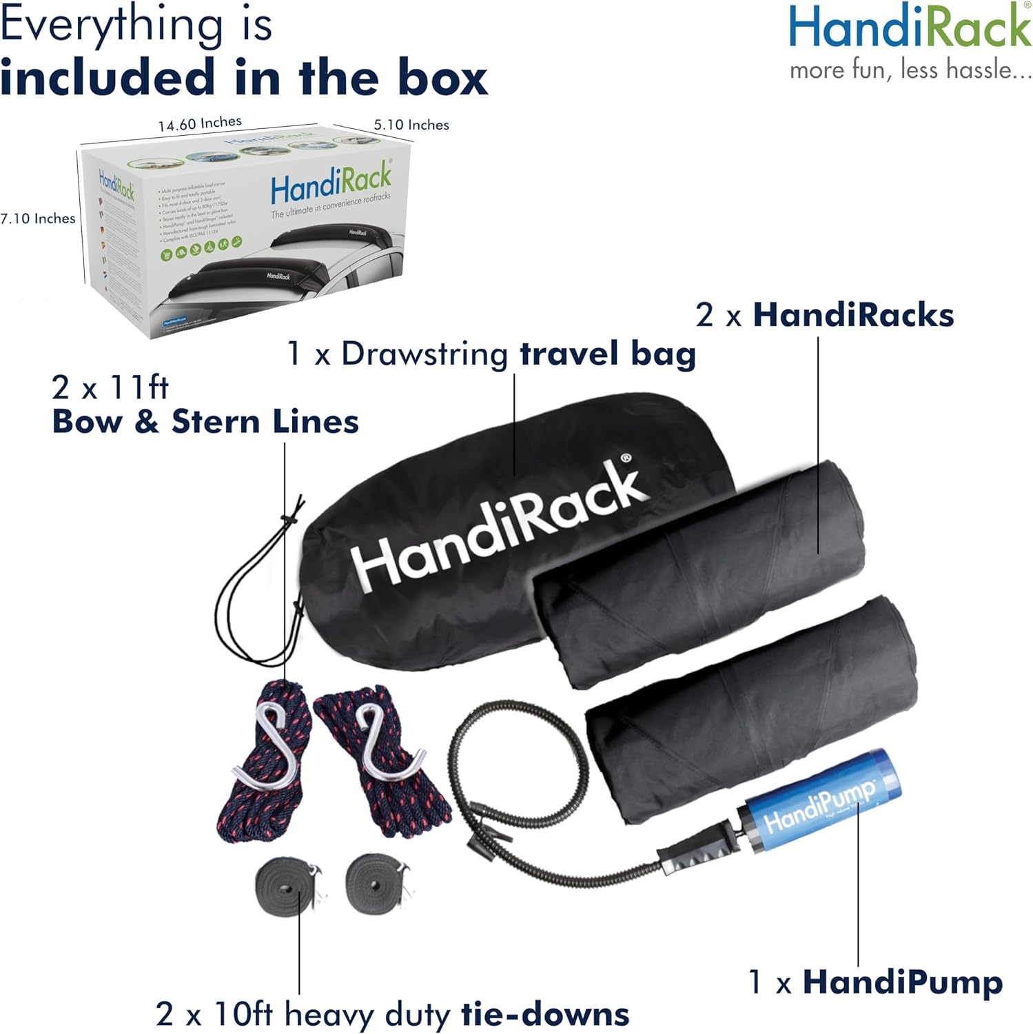 Handirack - Universal Inflatable Roof Rack Bars (Black) - Free TIE Downs Included - Fits Most Cars and SUVS