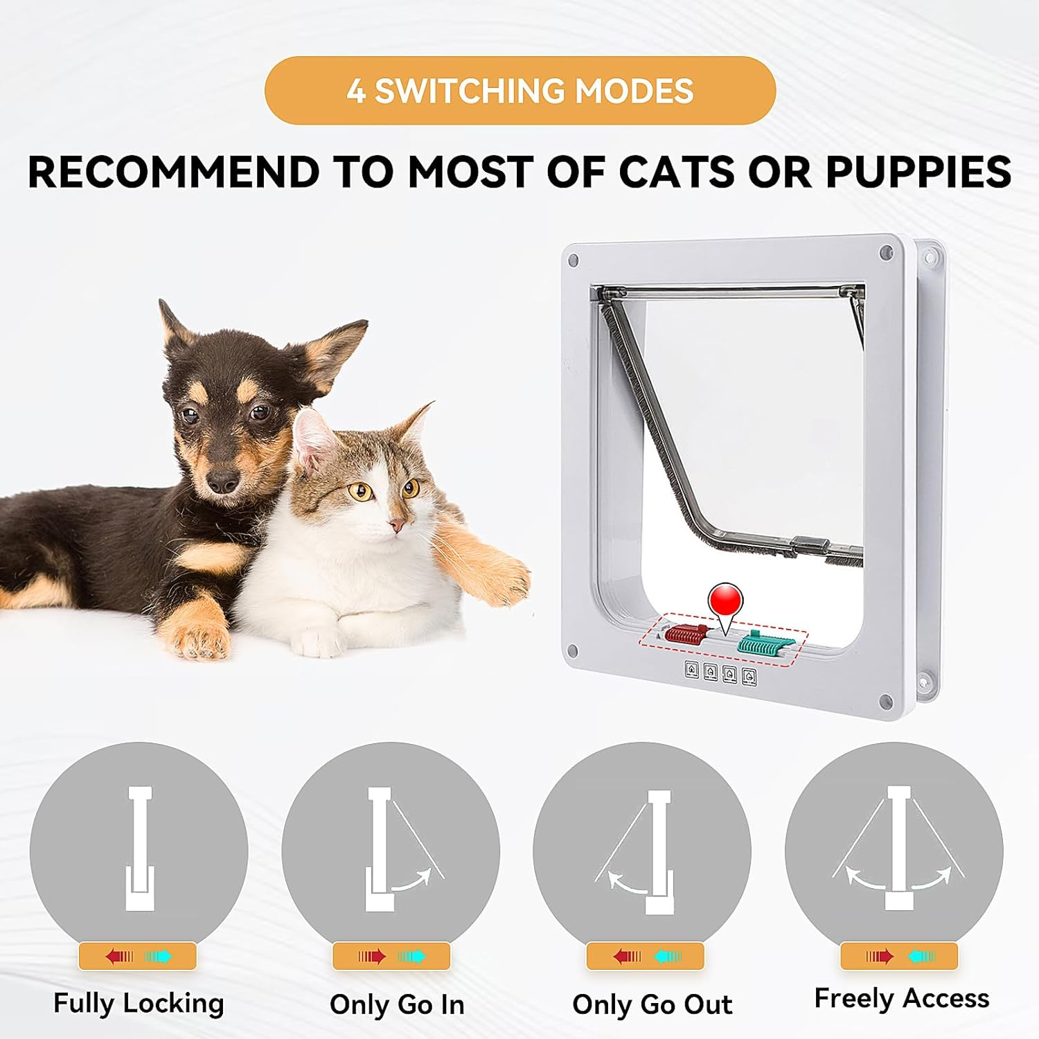 Namsan White Cat Flap Insulated for Cats 4 Locking Styles Cat Flap Silent with Magnet 19 Cm X 15 Cm (W X H) image number 1