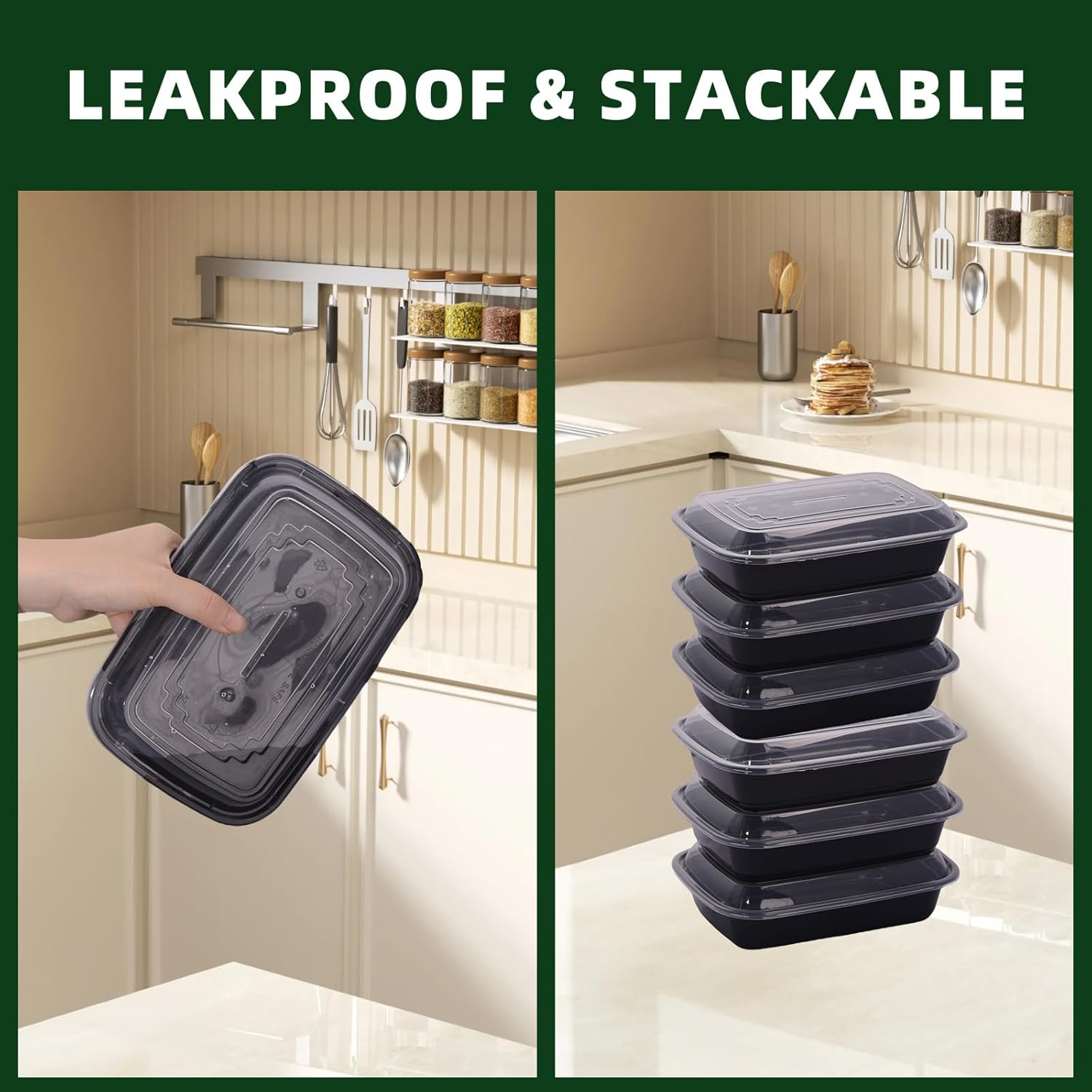 [50 Pack] STEUGO 1 Compartment Black Meal Prep Containers - Reusable Plastic Meal Storage Containers with Airtight Lids,Take Out Containers, Microwavable, Freezer and Dishwasher Safe (38 Oz) image number 1