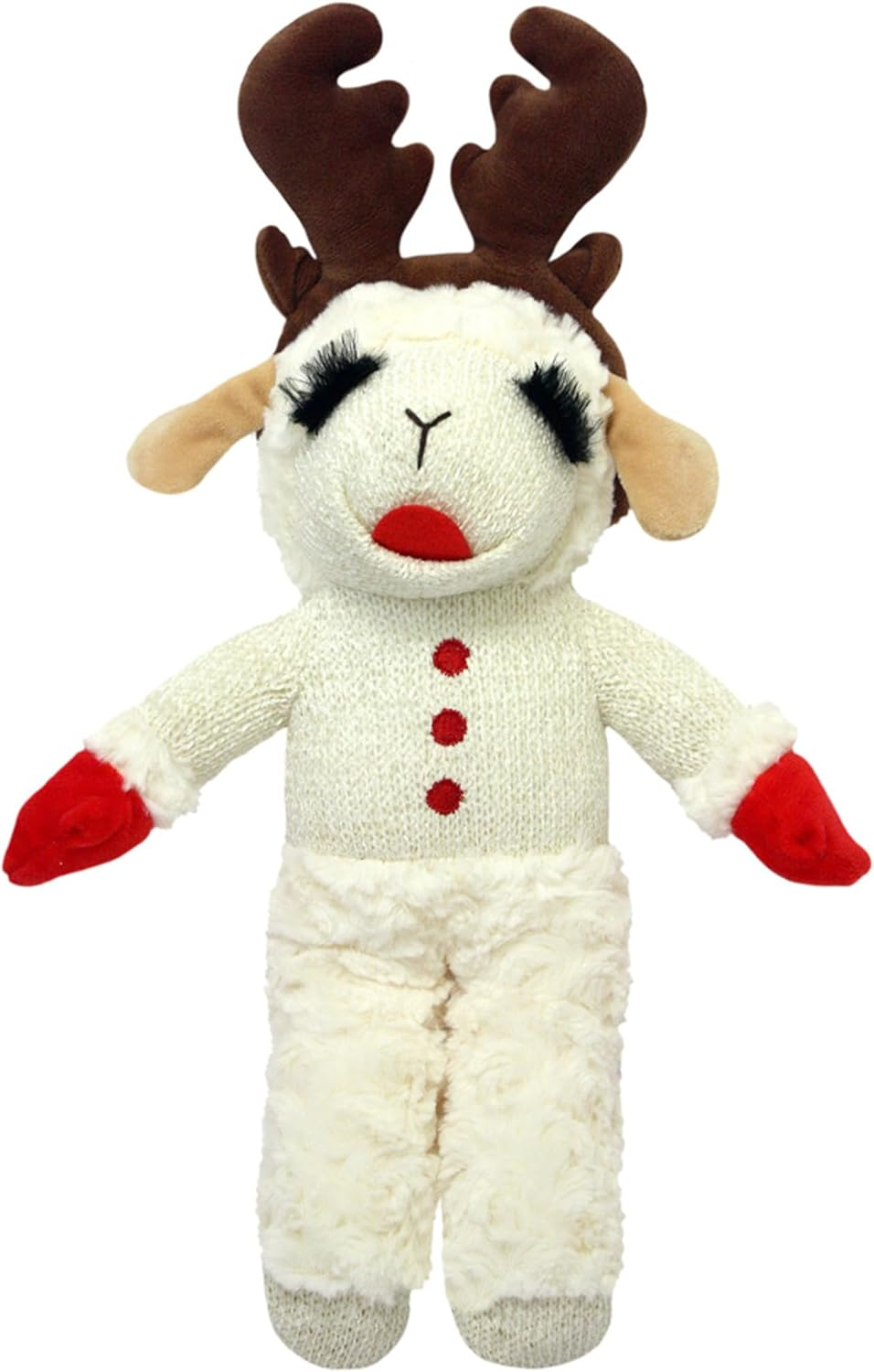 MULTIPET Holiday Lamb Chop with Reindeer Antlers Plush Dog Toy (10.5" Laying Lamb) image number 3