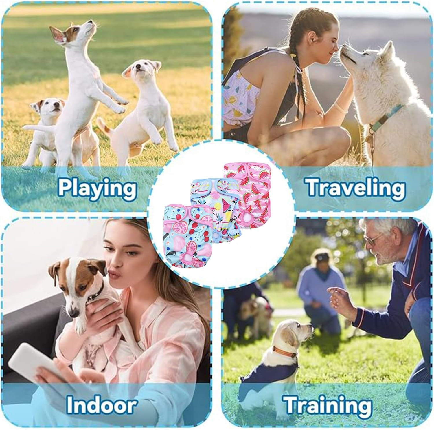 Roczential 3 Pack Female Pet Dog Cat Nappies Set,Reusable Dog Nappies Super Absorbent Dog Diapers Washable Sanitary Wraps Panties for Puppy Small Medium Large Incontinence Dog (XS) image number 2