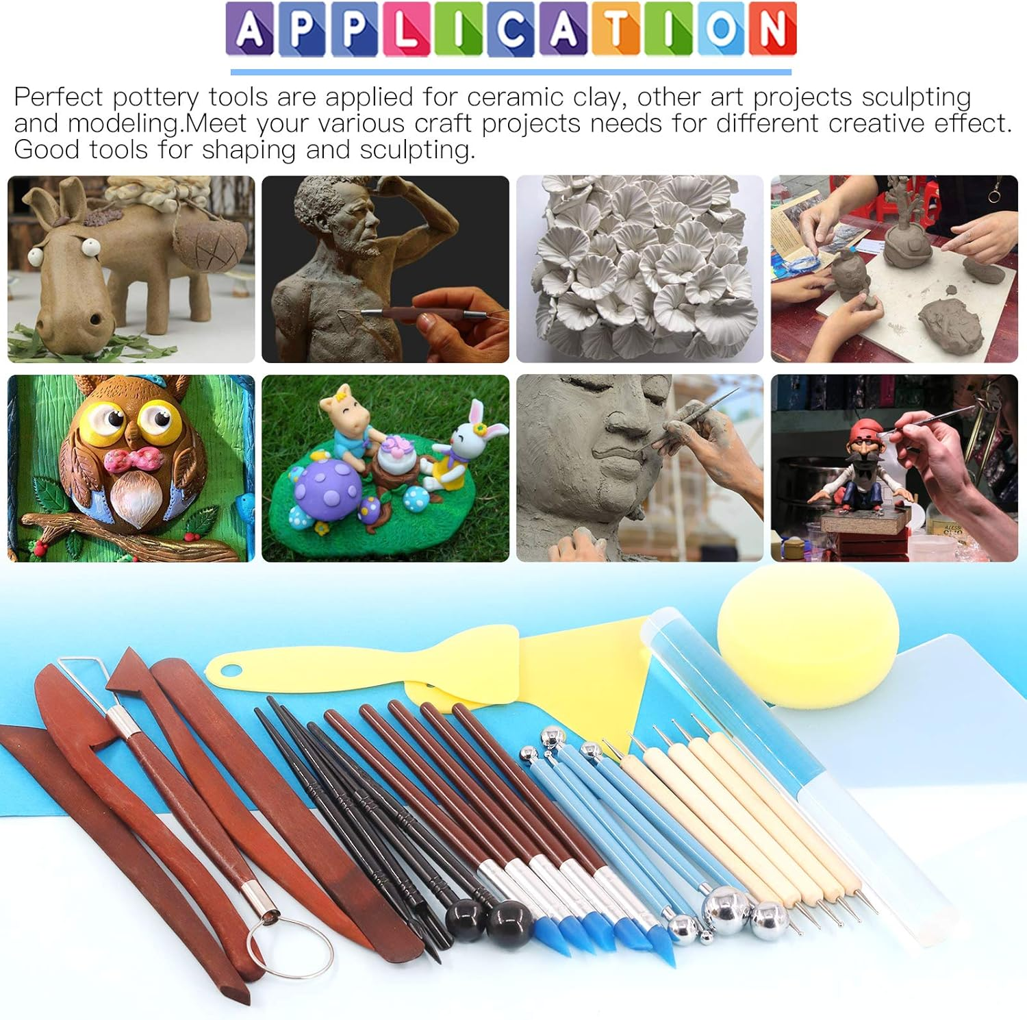 Glarks 28Pcs Carving Modeling Clay Sculpting Tools Set Including Plastic Modeling Tools, Dual-End Dotting Clay Tools, Ball Stylus, Silicone Tip Pens and Sculpture Knives for Embossing Art, Coloring image number 5