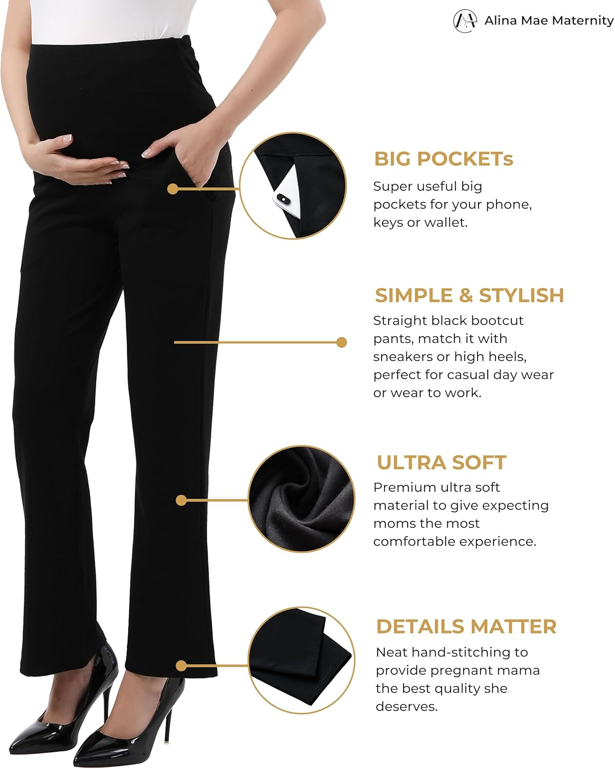 Maternity Pants Comfortable Stretch Over-Bump Women Pregnancy Casual Capris for Work image number 5