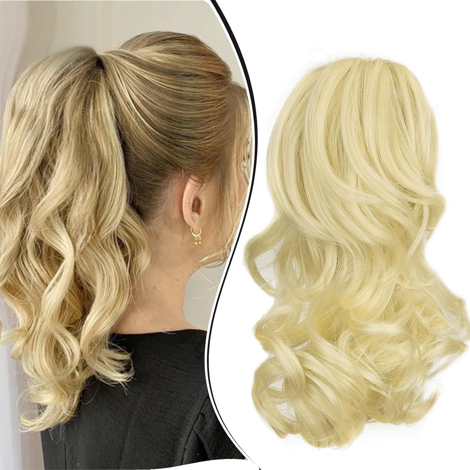 Dcbaboo Claw Clip in Ponytail Hair Extensions Long Wavy 18Inch Ponytail Extension Curly Wave Synthetic Jaw on Pony Tails Natural Hairpiece Fake Ponytail for Women, Medium Brown