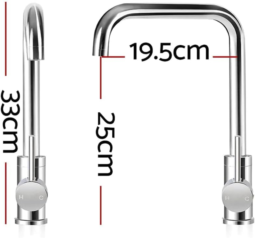 Cefito Kitchen Tap, 360&deg; Gooseneck Sink Mixer Taps Spray Head Rotating Faucet Water Aerator for Home Bathroom Laundry, Brass Body Hot and Cold Switch Silver image number 3