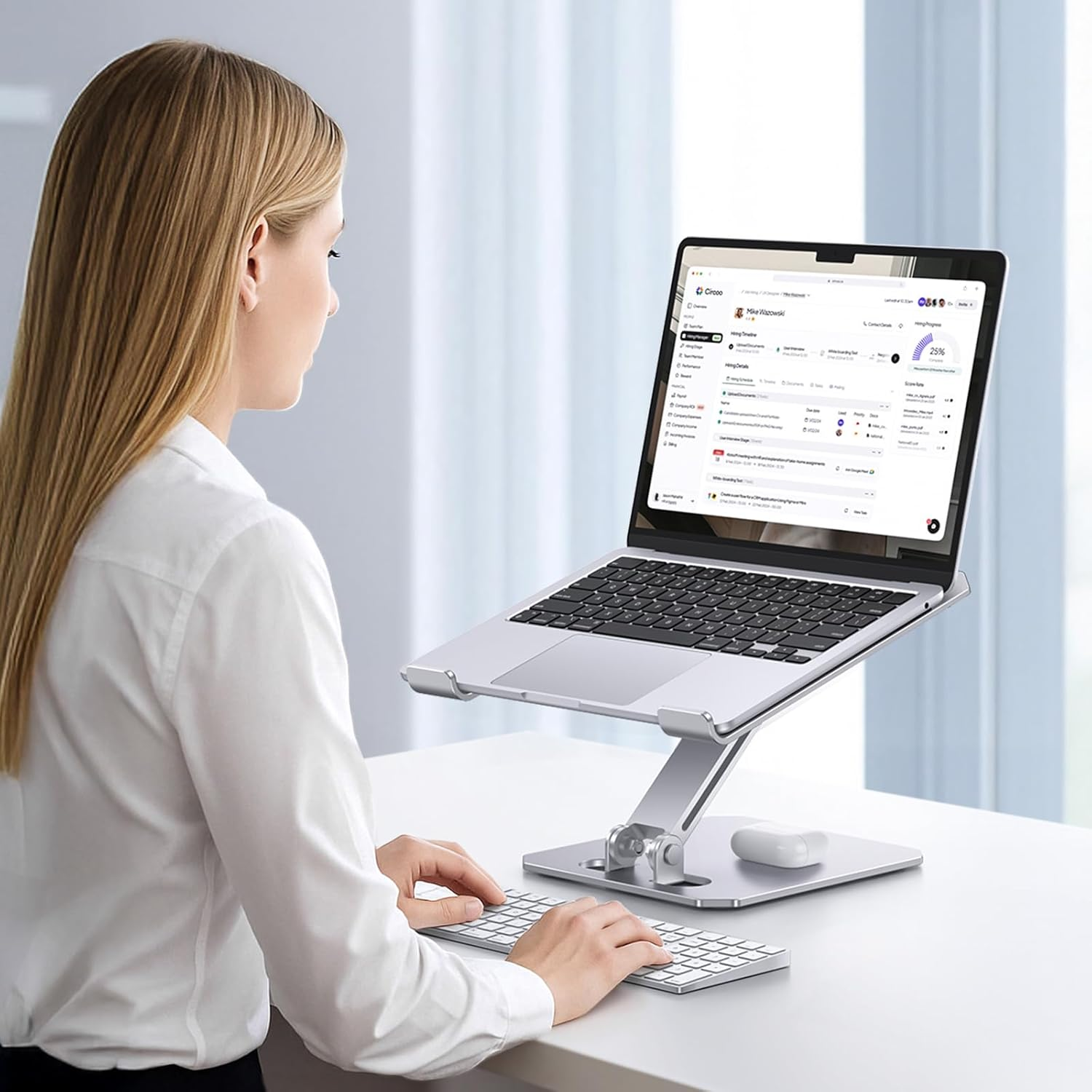 OMOTON Laptop Stand for Desk, Ergonomic Adjustable Computer Stand Aluminum Portable Desktop Laptop Riser Holder for Macbook Air Pro, Dell, HP and All Tablets up to 15.6", Glossy Silver image number 4