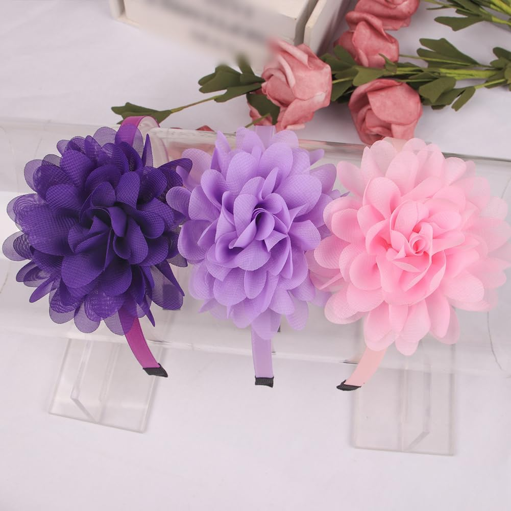 JIHUOO Chiffon Flower Headband, Cute Flower Hair Band, Decorative Party Headbands, Non-Slip Headband, Thin Headband, Floral Headband for Girls and Women, Light Purple