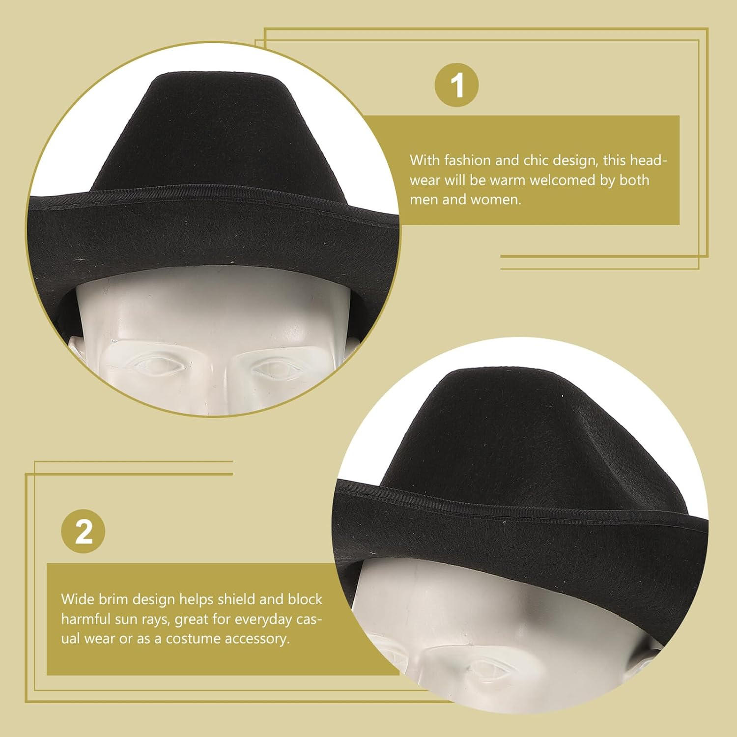 JOINPAYA Western Cowboy Cowgirl Hat with Chin Strap Wide Brim Black Party Festival Hat for Women Country and Western Dress-Up Accessory image number 1