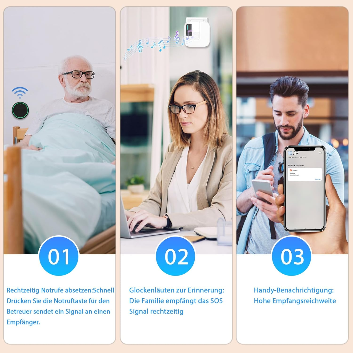 DAYTEE Mobile Doorbell, Wifi Tuya Smart Doorbell, Touch Outdoor Waterproof Doorbell (Black, 1 X Receiver + 3 X Transmitters) image number 6