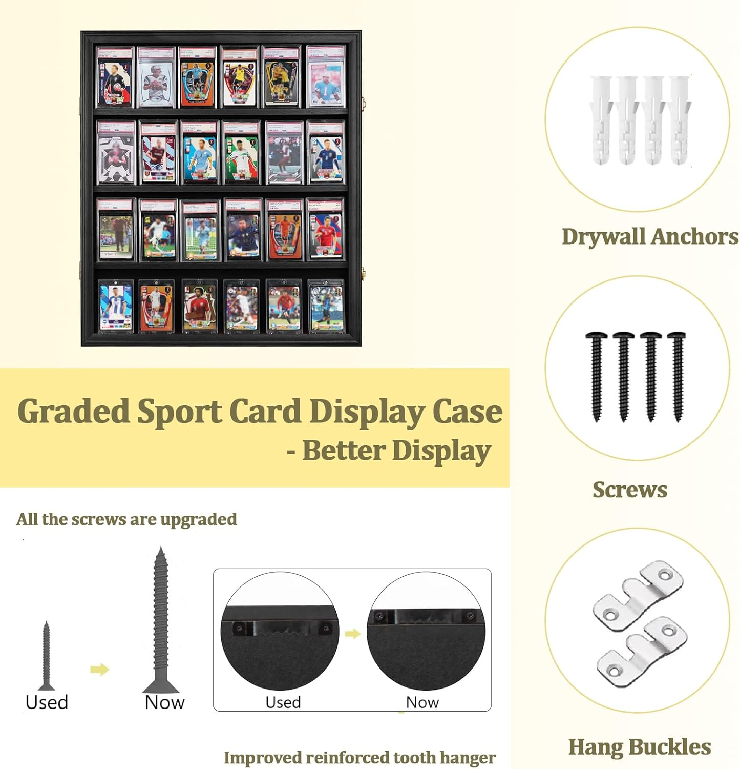 Graded Sports Card Display Case - 24 Baseball Card Display Case -Trading Card Frame Wall Display Lockable with UV Protection Acrylic Door for Football Basketball Hockey Cards,Black image number 2