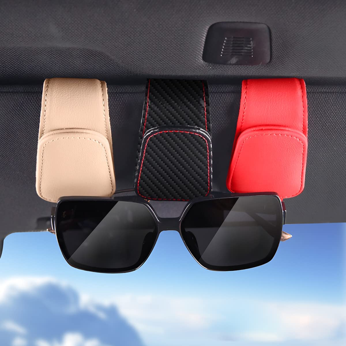 AICEL Sunglasses Holders for Car Sun Visor, Leather Eyeglasses Hanger Mounter, Magnetic Glasses Holder and Ticket Card Clip, Auto Interior Accessories Universal for SUV Pickup Truck image number 4