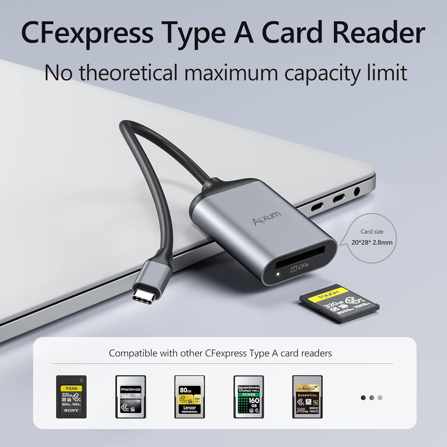 Alxum Cfexpress Type a Card Reader USB 3.1 Gen 2 10Gbps Cfexpress Portable Card Reader Aluminum for Professional Filmmakers Photographers Vloggers Support Android/Windows/Mac OS