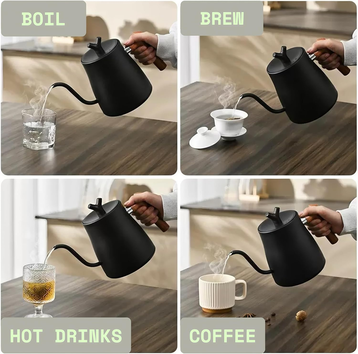 Electric Gooseneck Smart Kettle 1L - Stainless Steel Water Boiler with LED Temperature Display & Custom Heat Settings, Auto Safety Shutoff - Ideal for Brewing Coffee, Tea and Family Use image number 4