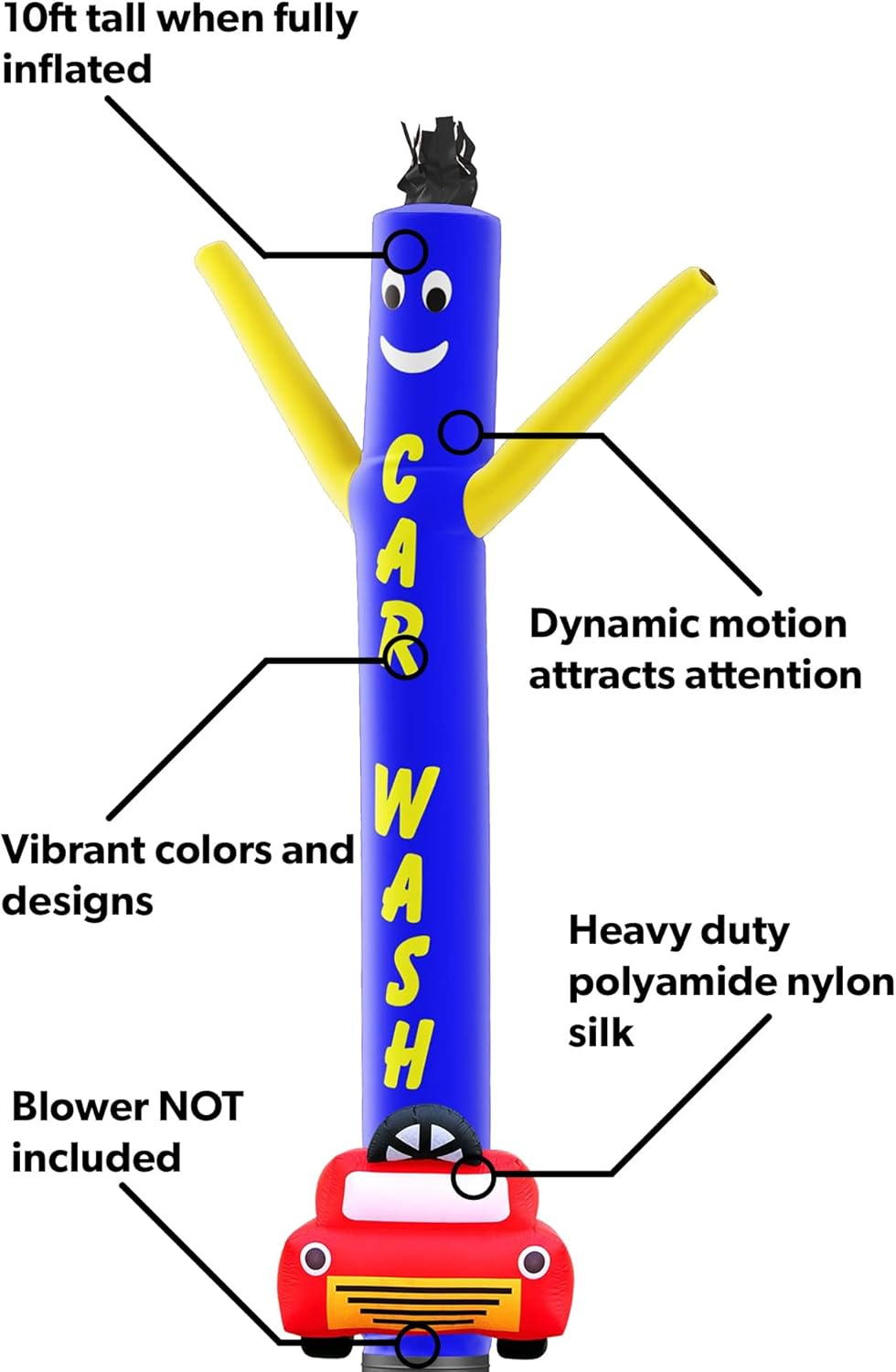 Lookourway Car Wash with Car Shape Air Dancers Inflatable Tube Man Attachment, 10-Feet (No Blower) image number 2