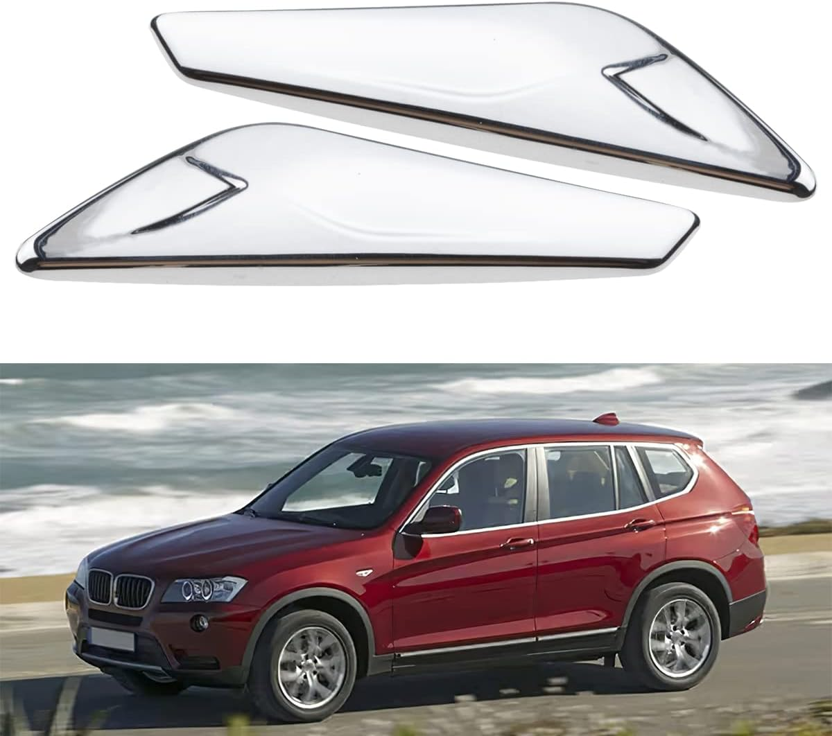 2 PCS Front Fender Right Left Side Fits BMW X3 F25 X4 F26 2013-2017 Replace 51117338570 51117338569 Chrome Trim Finisher image number 3