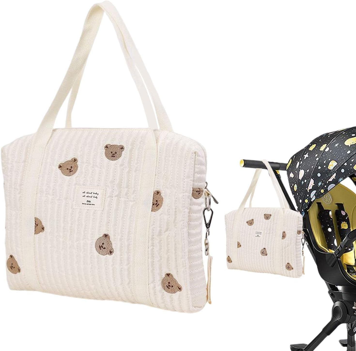 Diaper Tote, Soft Cotton Embroidery Caddies Cart Toy Organization, Cute Cartoon Pattern Outdoor Travel Organizer Diapers, Large Capacity Baby Organizers Pack, Diaper Caddy Bag for Diapers Wipes image number 2