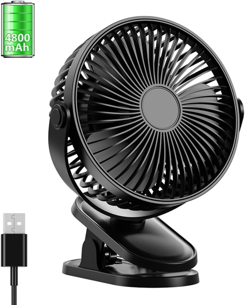 RINGSUN 4800Mah Portable Fan Clip On, Desk Fan Rechargeable with LED Light, USB Battery Operated Table Fan Cooling for Home Office Camping Travel, Black image number 6