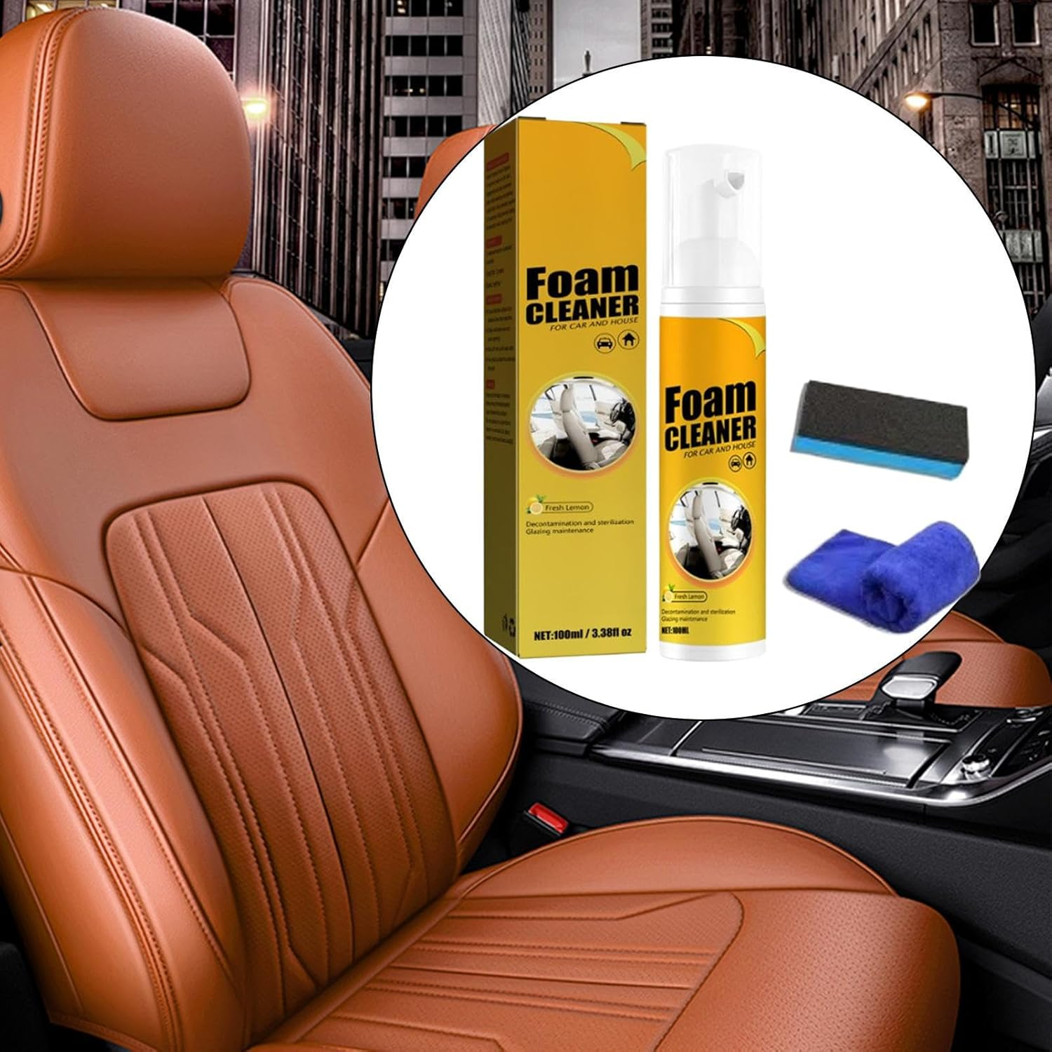 Fbinys Foam Cleaner for Car - Car Steering Wheel Foam Cleaner with Cloth and Sponge,100Ml Automotive Detailing Agent for Central Console Steering Wheel Dashboard Trim Door Upholstery image number 6