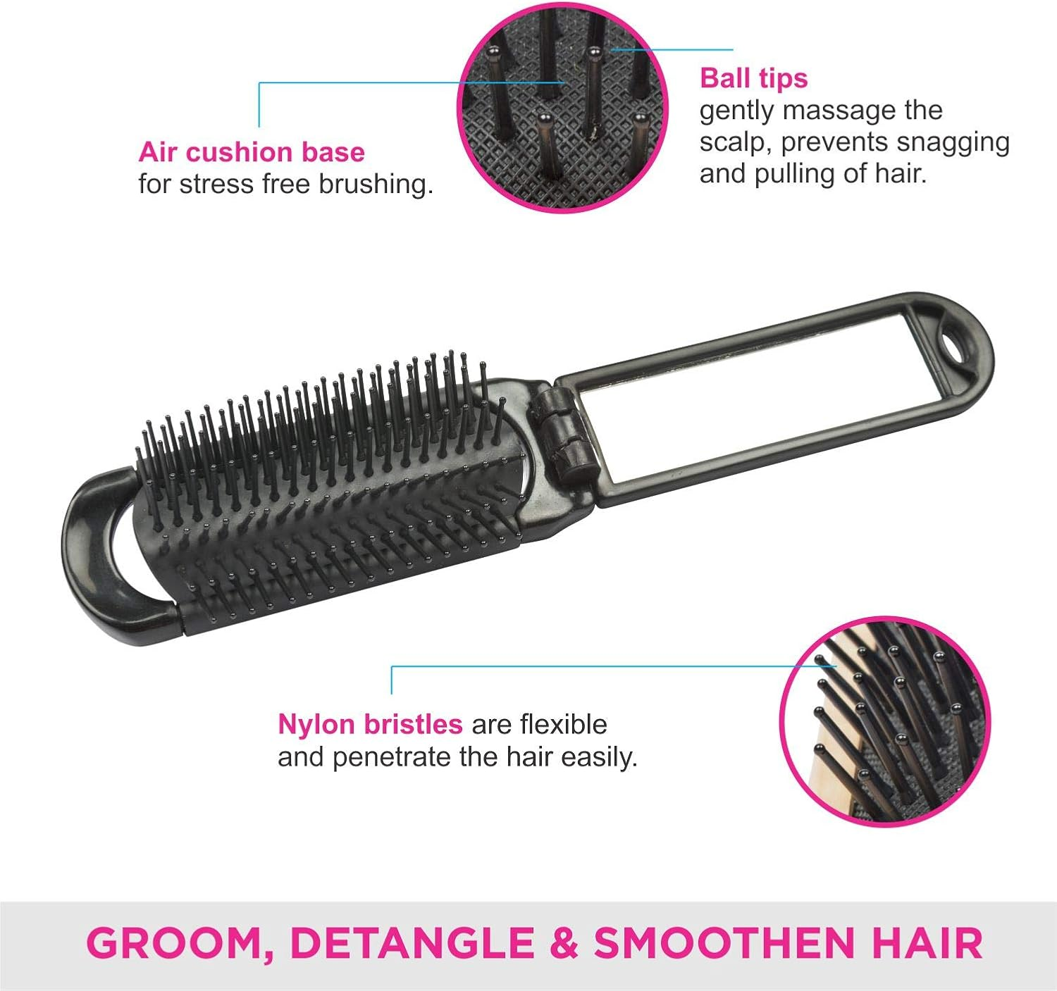 Vega Folding Hair Brush with Mirror, Color May Vary image number 4