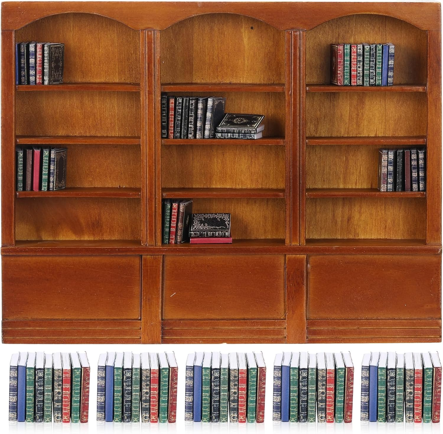 1: 12 Scale Dollhouse Miniature Wooden Bookshelf with 48 Pcs Miniatures Books, Mini Bookcase Tiny Books for Dollhouse Mini Library Decoration Furniture Accessories (4 Layers) image number 3