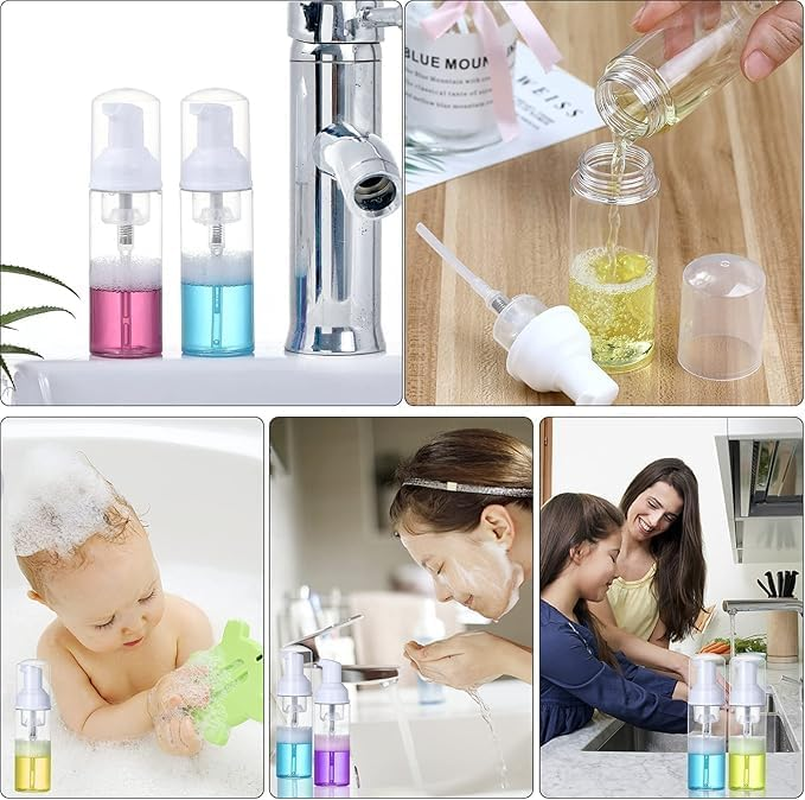 12 Pcs Empty Bottle Travel Soap Bottle, Plastic Foam Dispenser Bottle,Mini Foaming Soap Pump Dispenser for Cleaning, Travel, Cosmetics Packaging (2 Oz) (Clear) image number 4