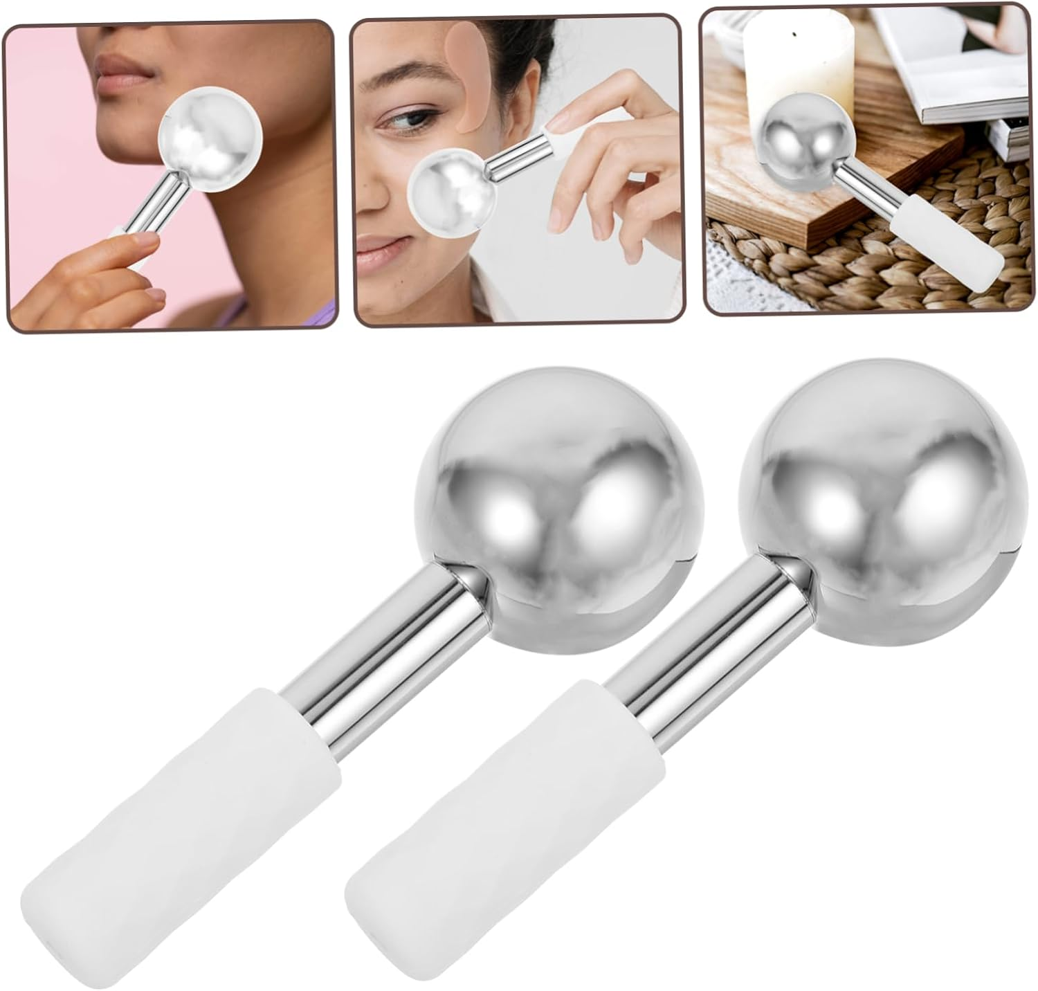 Ipetboom 2Pcs Ice Globes for Face Facial Massage Roller Cooling Rollers Skin Care Massager for Reducing Puffiness