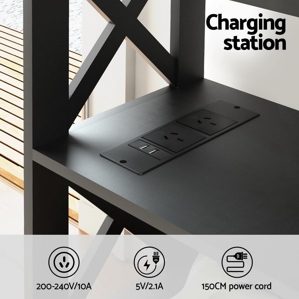 Artiss Console Table 3-Tier Entry Hallway Shelf Drawer Wood Outlets USB Ports image number 3