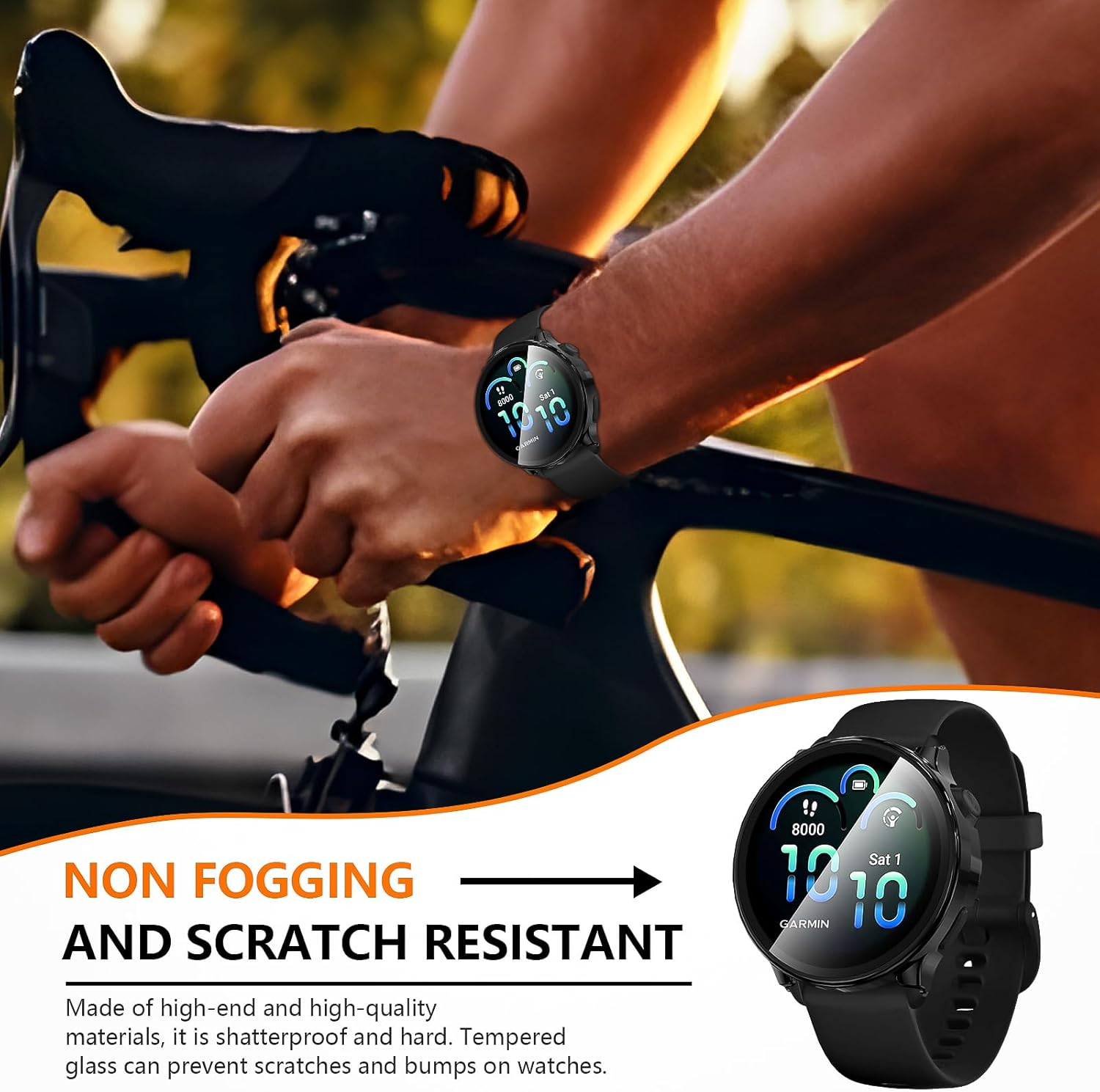 Suoman 2 Pack Case for Garmin Vivoactive 6 Screen Protector, All-Around Protective PC Cover Tempered Glass Screen Protector Case for Garmin Vivoactive 6-Black+Black image number 1