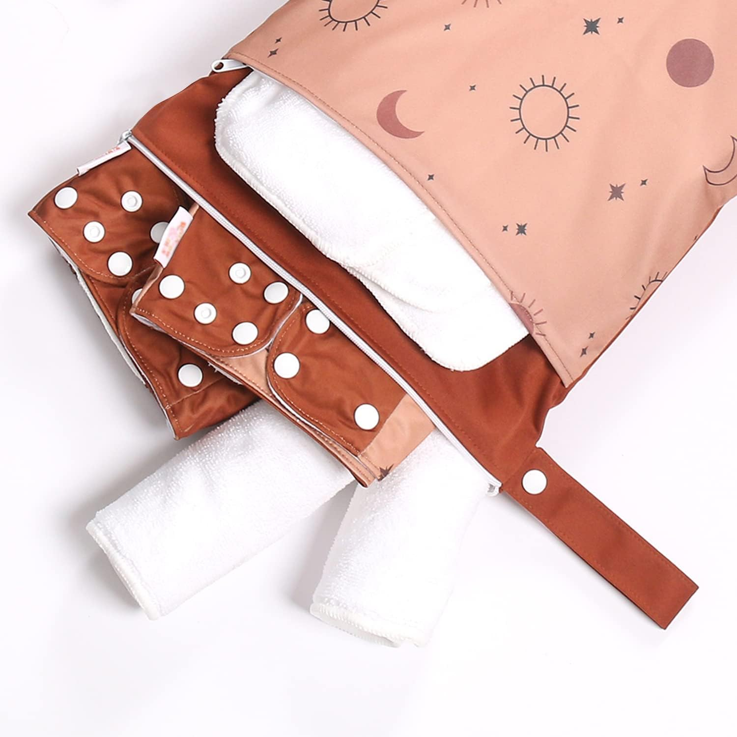 Wet Dry Bags for Baby Cloth Diapers & Breast Pump Parts, Waterproof Reusable Wet Bag with Two Zippered Pockets & Handle, Beach Pool Gym Bag Stroller Yoga Toiletries Daycare Organizer - C image number 5