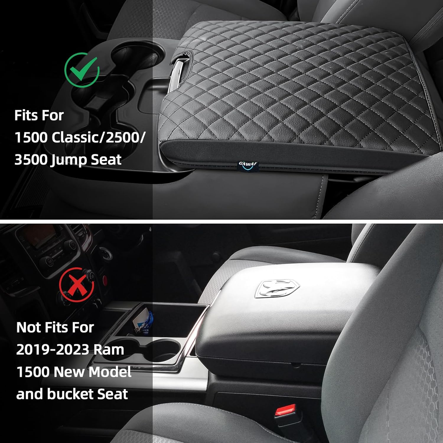 Center Console Cover Compatible with 2013-2018 Dodge Ram 1500 & 2013-2023 Ram 2500/3500/1500 Classic Model for Jump Seat Console, Comfortable Armrest Cover Protector Customized Car Accessories