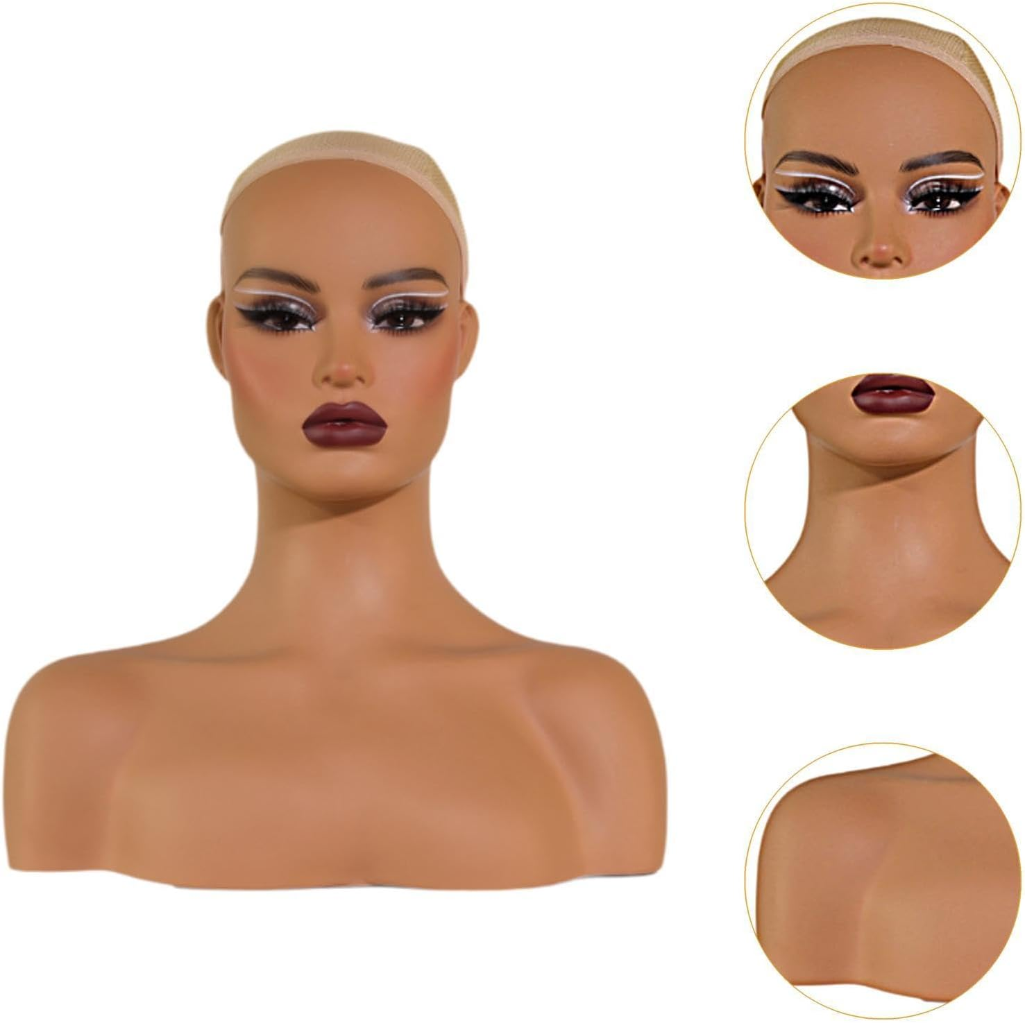 Eigell Realistic Female Mannequin Head with Shoulder Wig Head Display Manikin Head Bust for Wig,Makeup,Beauty Accessories
