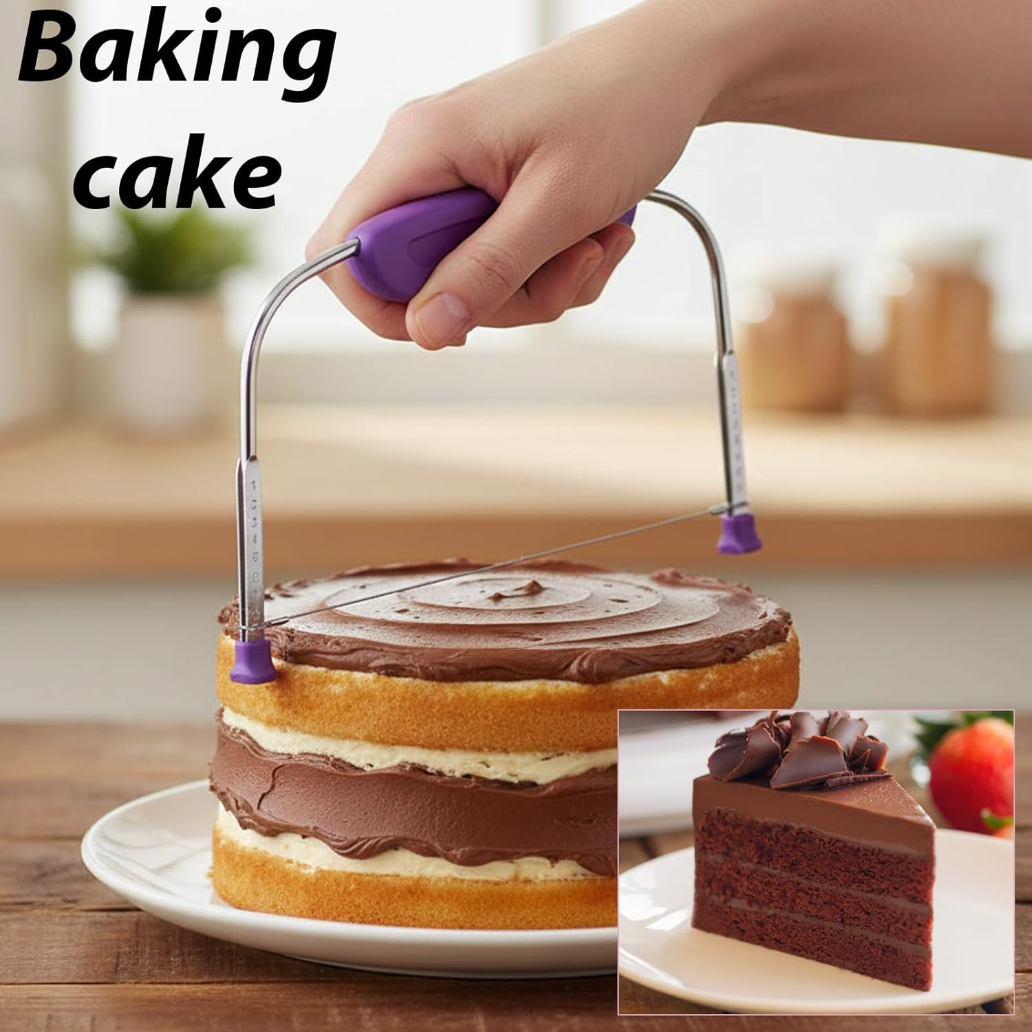 Cake Cutter, Adjustable Cake Leveler with Purple Baking Tools Set, 3-Piece Cake Slicer Kit for Uniform Cake Layers, 29 X 20 Cm Ideal for Home Bakers and Professionals image number 2