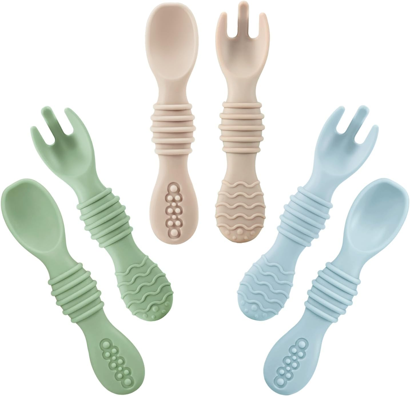 Pandaear 6 Pack Silicone Baby Spoons & Forks | Baby Feeding Set Self Feeding Utensils, Toddler Infant Feeding Spoon Forks BPA Free First Stage image number 4
