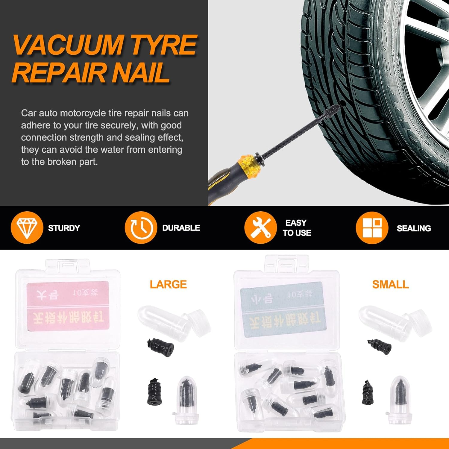 55Pcs Tire Repair Tool Kit Heavy Duty Tire Patch Kit with T-Handle Insert Tool, Tire Repair Patches, Vacuum Tyre Repair Nail Flat Tire Puncture Repair Tools for Cars, Motorcycle, SUV image number 3