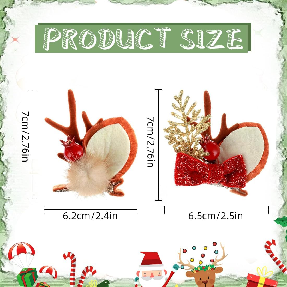 QUOHE Christmas Reindeer Antler Hair Clips, Pack of 4, Brown, All Hair Types, Women & Girls, Hair Clip, Christmas Decoration image number 5