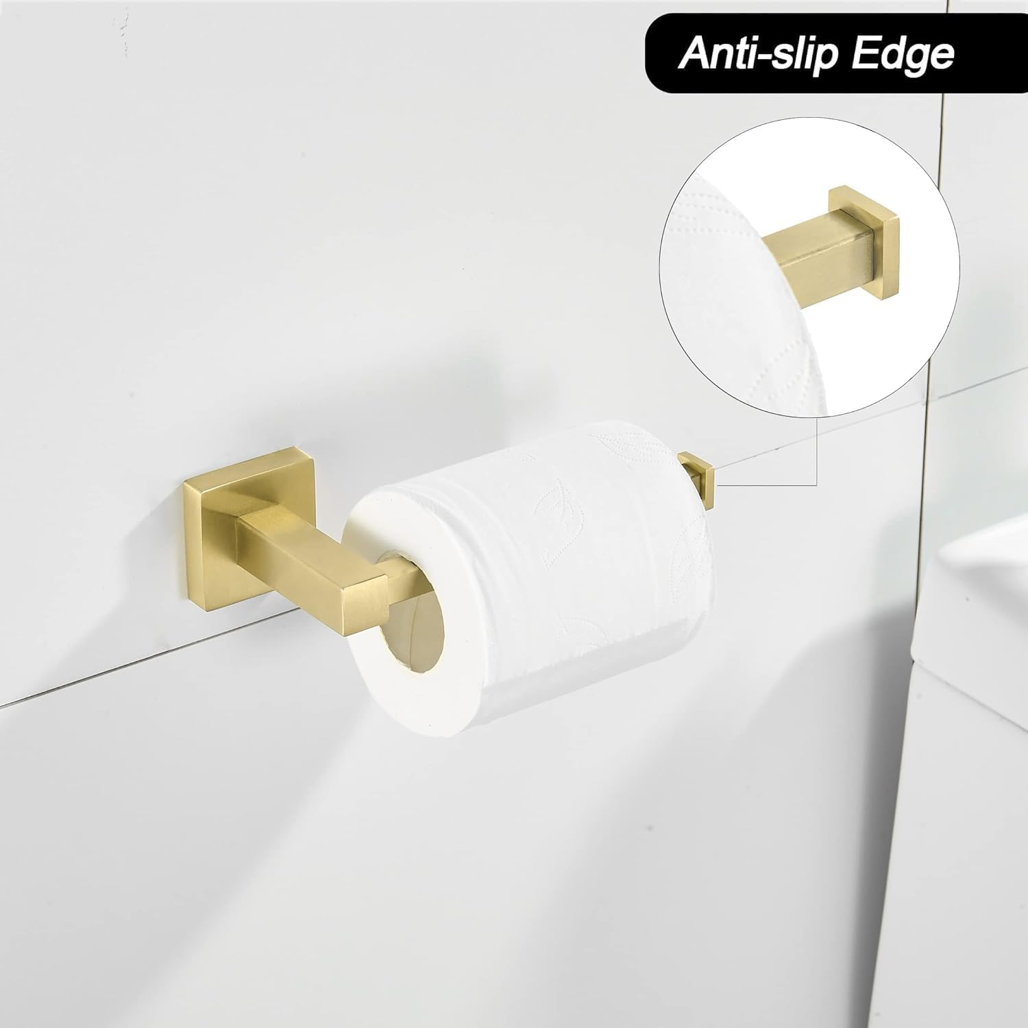 Gold Toilet Paper Holder Set &mdash; Forbath Bathroom Accessory Hand Towel Ring 2 Pieces,Brushed Bass Toilet Tissue Roll Holder Stainless Steel Square Base Wall Mount Towel Holder image number 4