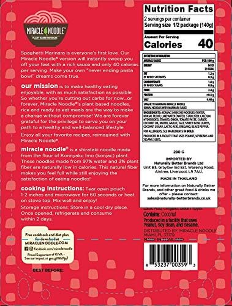 Miracle Noodle Gluten Free Vegan Spaghetti Marinara Noodles 280 G image number 2
