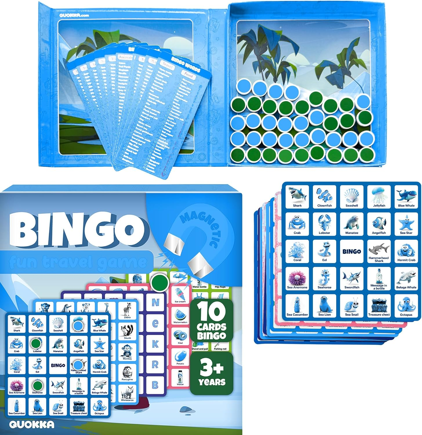 QUOKKA Magnet Bingo Game for Kids - 40 Magnetic Chips Memory Game for Toddlers 2-4 Years - 10 Magnet Cards Matching Game - 10 Cards with Words Travel Kid Games - Memory Games for Kids Ages 4-8 image number 4