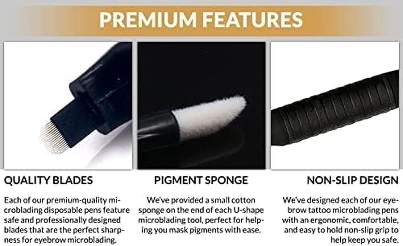 M PACK of 10 Mellie'S Signature Microblading Disposable Pen - Sterilized Blade - Comfortable Rubber Grip with Pigment Sponge (Black, C14 .18Mm) image number 6