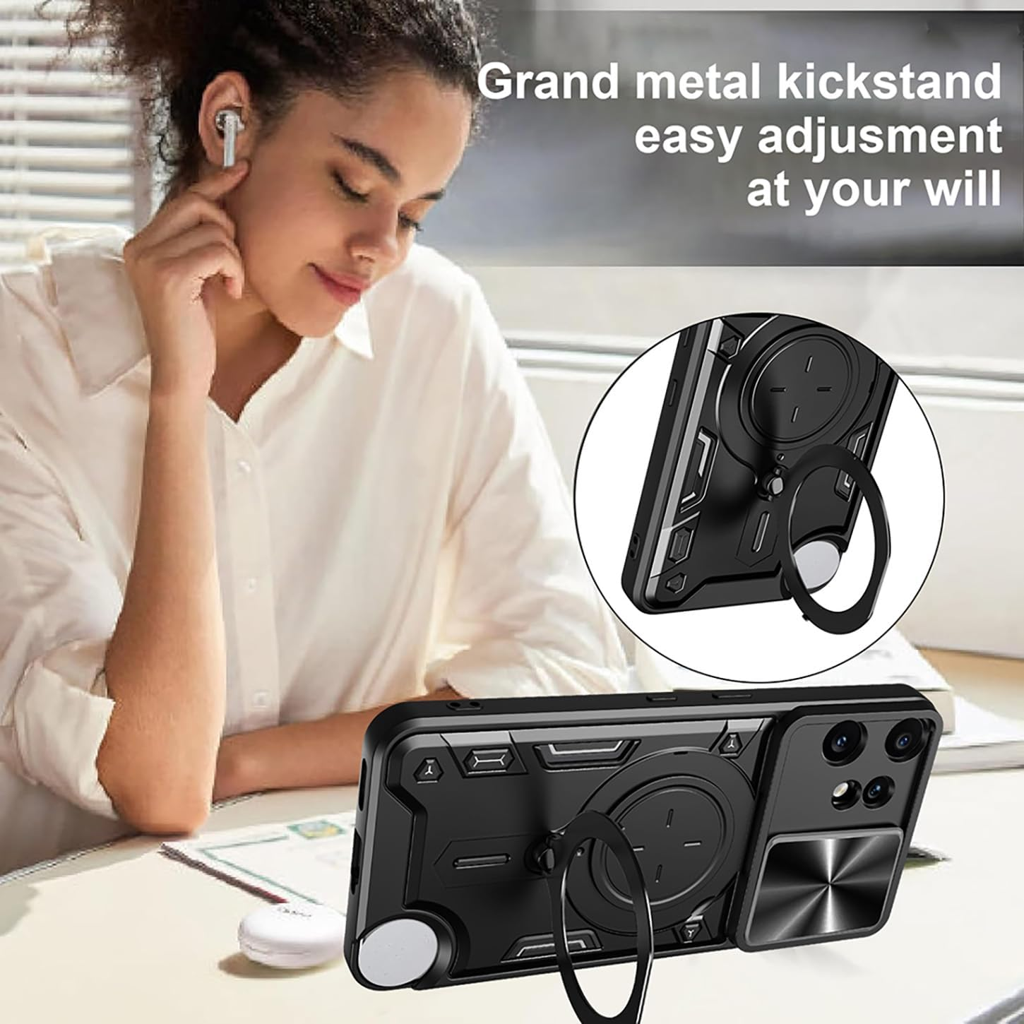 ILING Case for CMF Phone 2 Pro, Metallic Matte Texture Hard PC Shockproof Mobile Phone Case, Soft Silicone TPU Bumper Protective Case with Ring Stand and Camera Protection (Red)