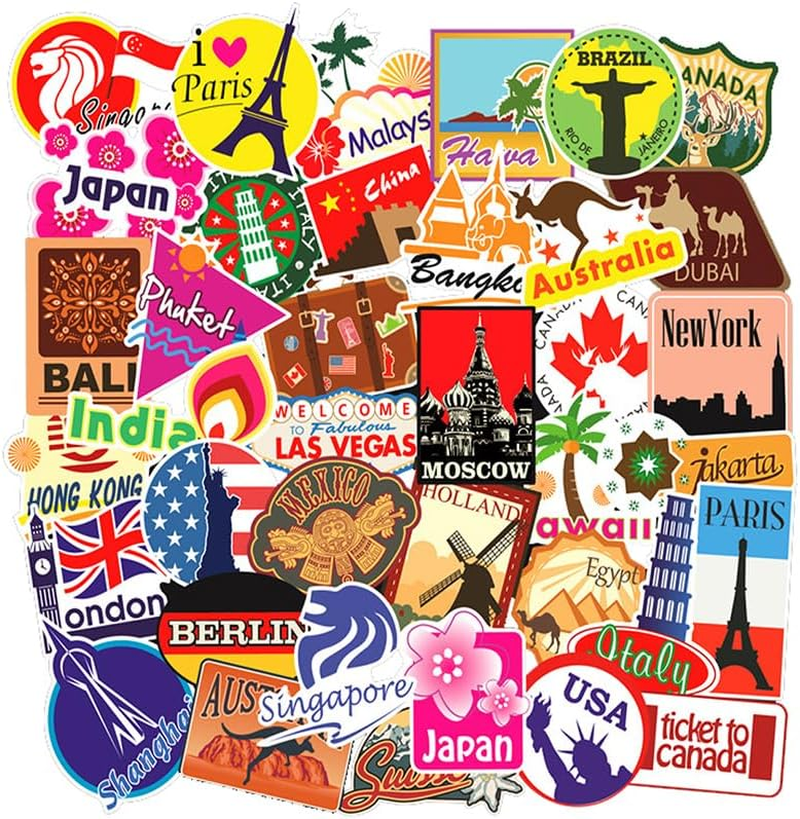 100Pcs Cool Brand Skateboard Teens Skate Stickers for Laptop Water Bottles Car Luggage Bicycle Helmet Motorcycle Bumper (100Pcs World Travel Sign) image number 2