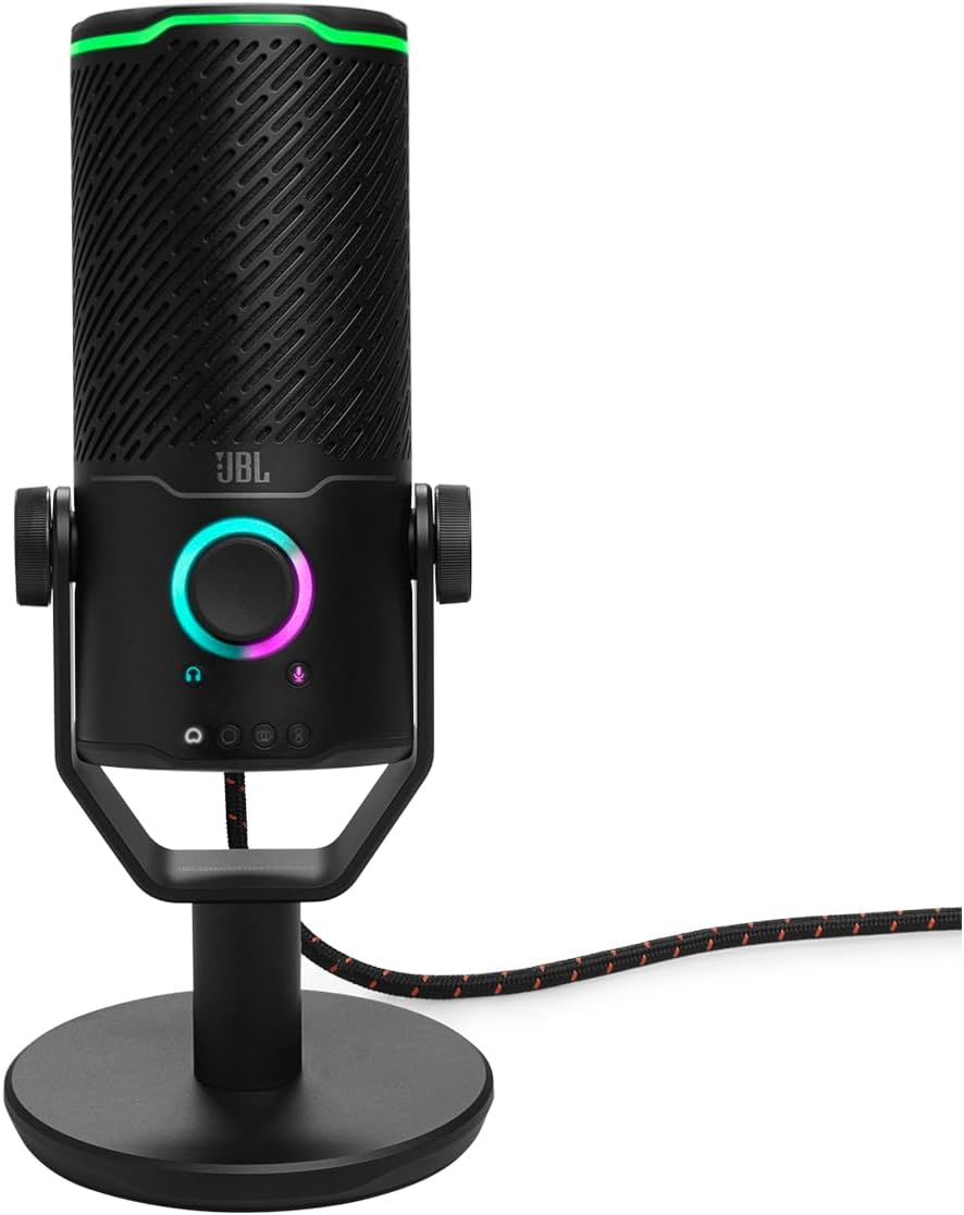 JBL Quantum Stream Studio, Triple Condenser Microphones for Perfect Streaming, Four Selectable Voice Pick-Up Patterns, Tap-To-Mute Button with RGB Ring Indicator, RGB VU Meter, Chrome image number 6