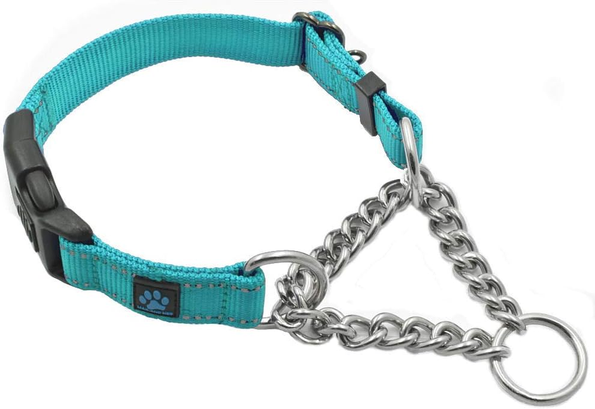 Max and Neo Stainless Steel Chain Martingale Collar - We Donate a Collar to a Dog Rescue for Every Collar Sold (Medium, Teal) image number 2