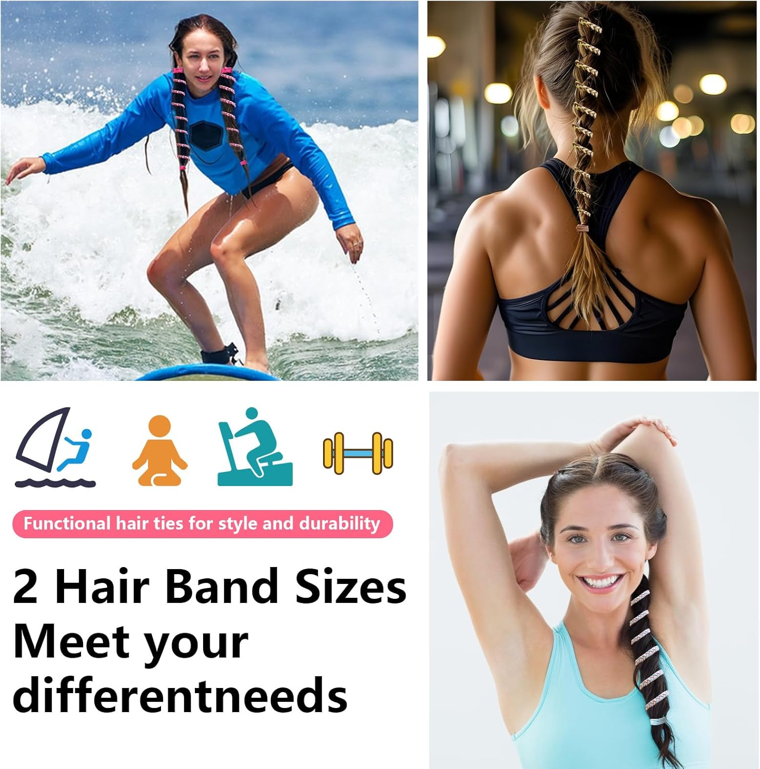 3 Pcs 25" Spiral Braided Hair Ties for Sports,No Damage, Non-Slip Elastic Ponytail Holders for Women Girls,Riptie Hair Bands for Gym, Yoga,Beach Activities(Mix Color) image number 6