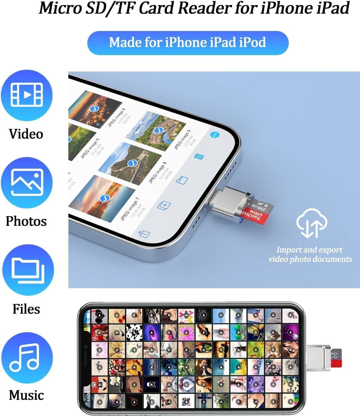Lightning to Micro SD Card Reader for Iphone Ipad,[Apple Mfi Certified] Lightning to Micro SD/TF Card Reader Viewer Adapter Memory Card Reading for Iphone 14/13/12/Pro image number 1