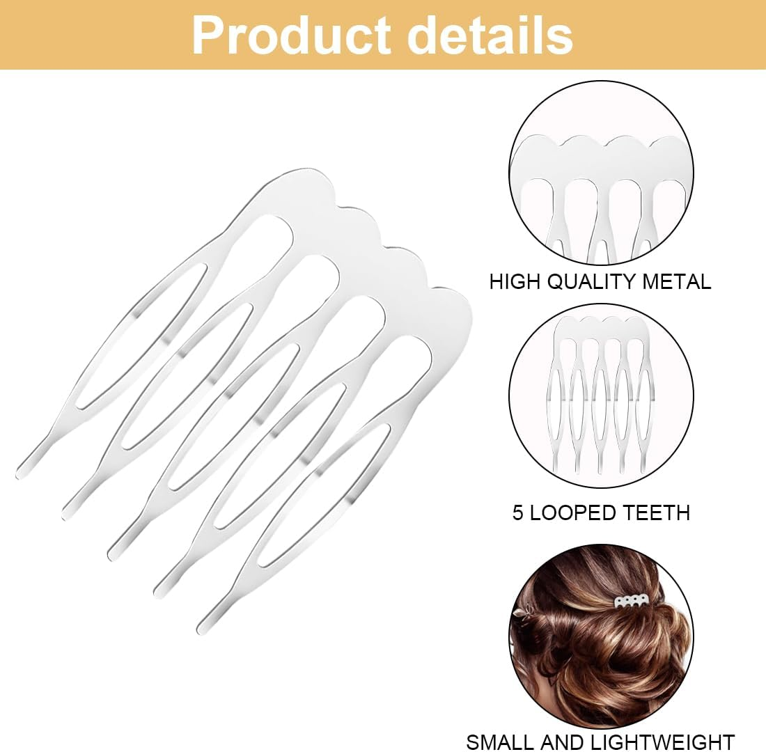 30 Pieces Loose 5-Tooth Silver Gold Side Hair Comb Pure Blank Craft DIY Bridal Veil Comb Decorative Headpiece French Twist Bun Clip image number 1