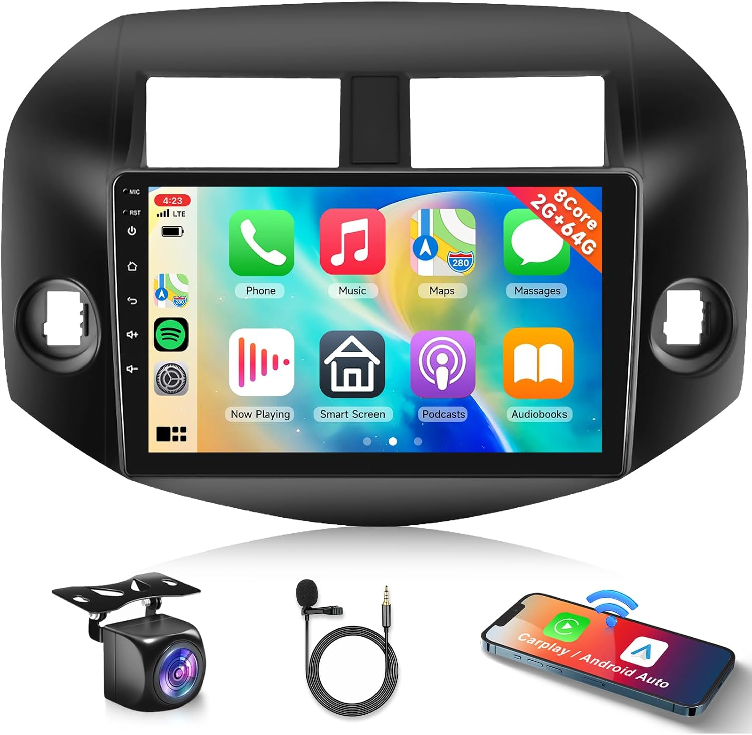 8-Core 2G+64G Car Radio for Toyota RAV4 2007 2008 2009 2010 2011, Wireless Apple Carplay Android Auto Car Stereo, 10.1&rdquo; IPS Touchscreen with Wifi, GPS, Bluetooth, FM/RDS, 32EQ DSP, Rear Camera image number 4