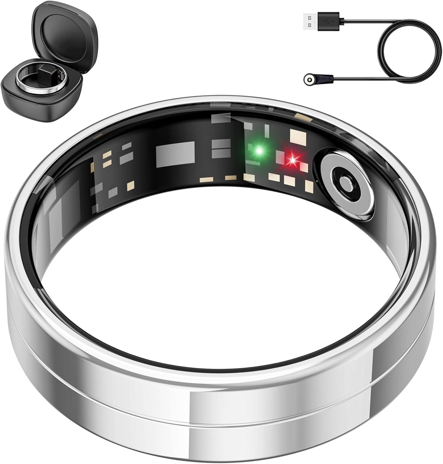 2025 New Ultra-Thin Smart Ring, 24/7 Automatically Tracks Heart Rate, Blood Oxygen, Sleep, Body Temperature, Health Tracker for Men and Women, No Subscription Fee, Android & Ios (Silver Size 12)